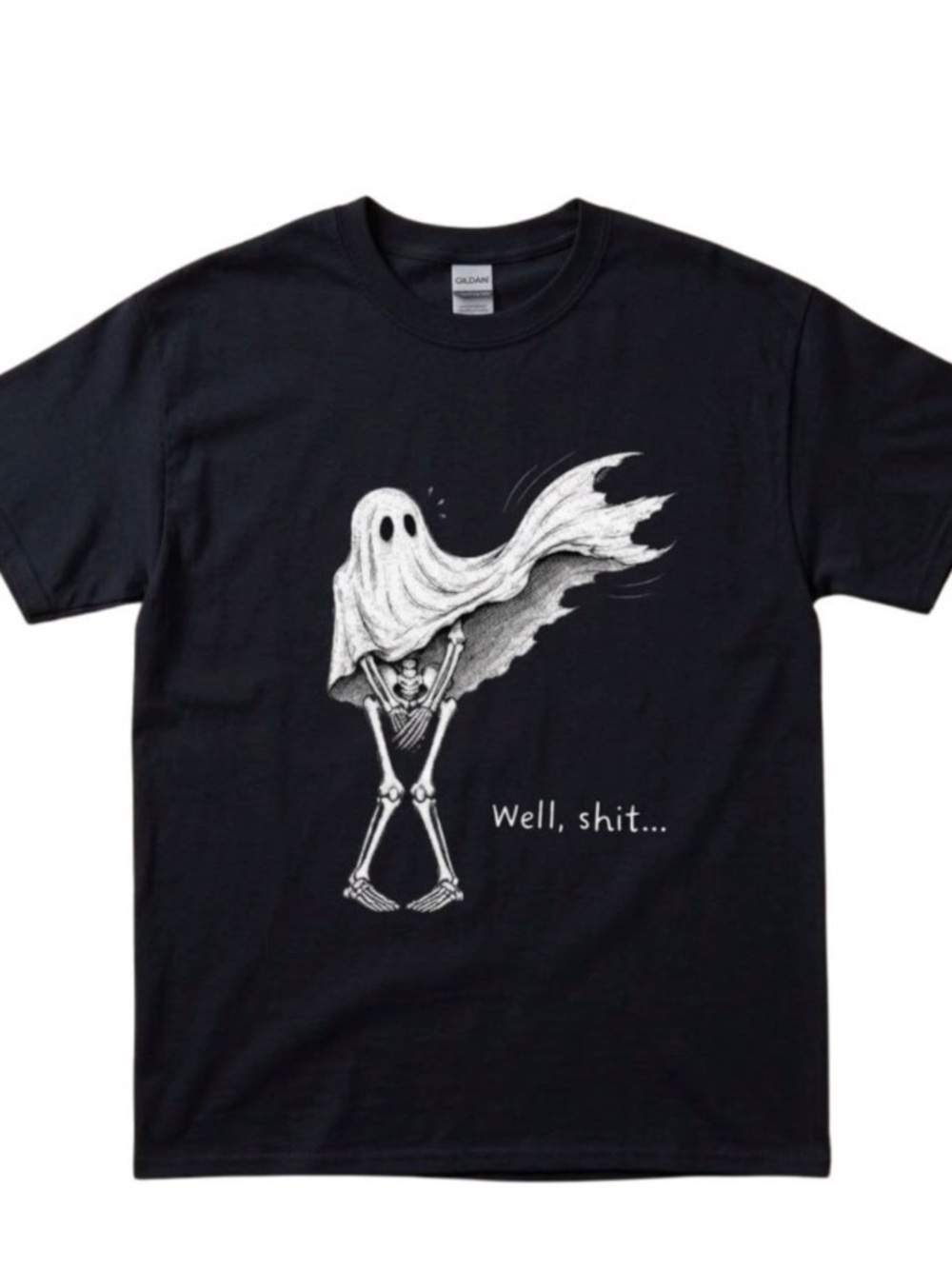 Gildan Black Short-Sleeve Tee with Skeleton Ghost Graphic
